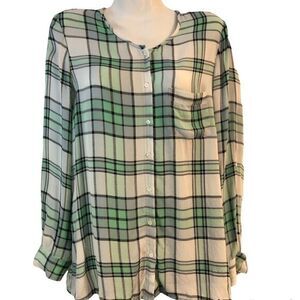 Joie top plaid 100% silk long or tabbed sleeve rounded‎ neckline Size S